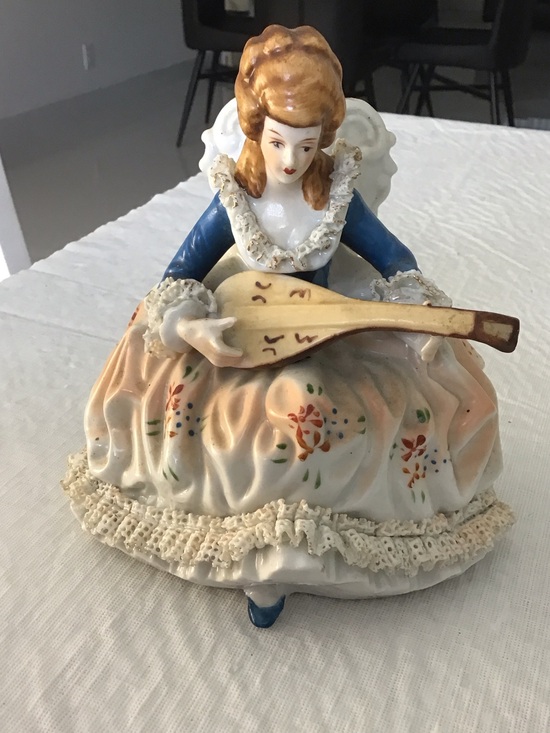 Other - Vintage Blue and Cream Porcelain Lady Figurine with Mandolin #45